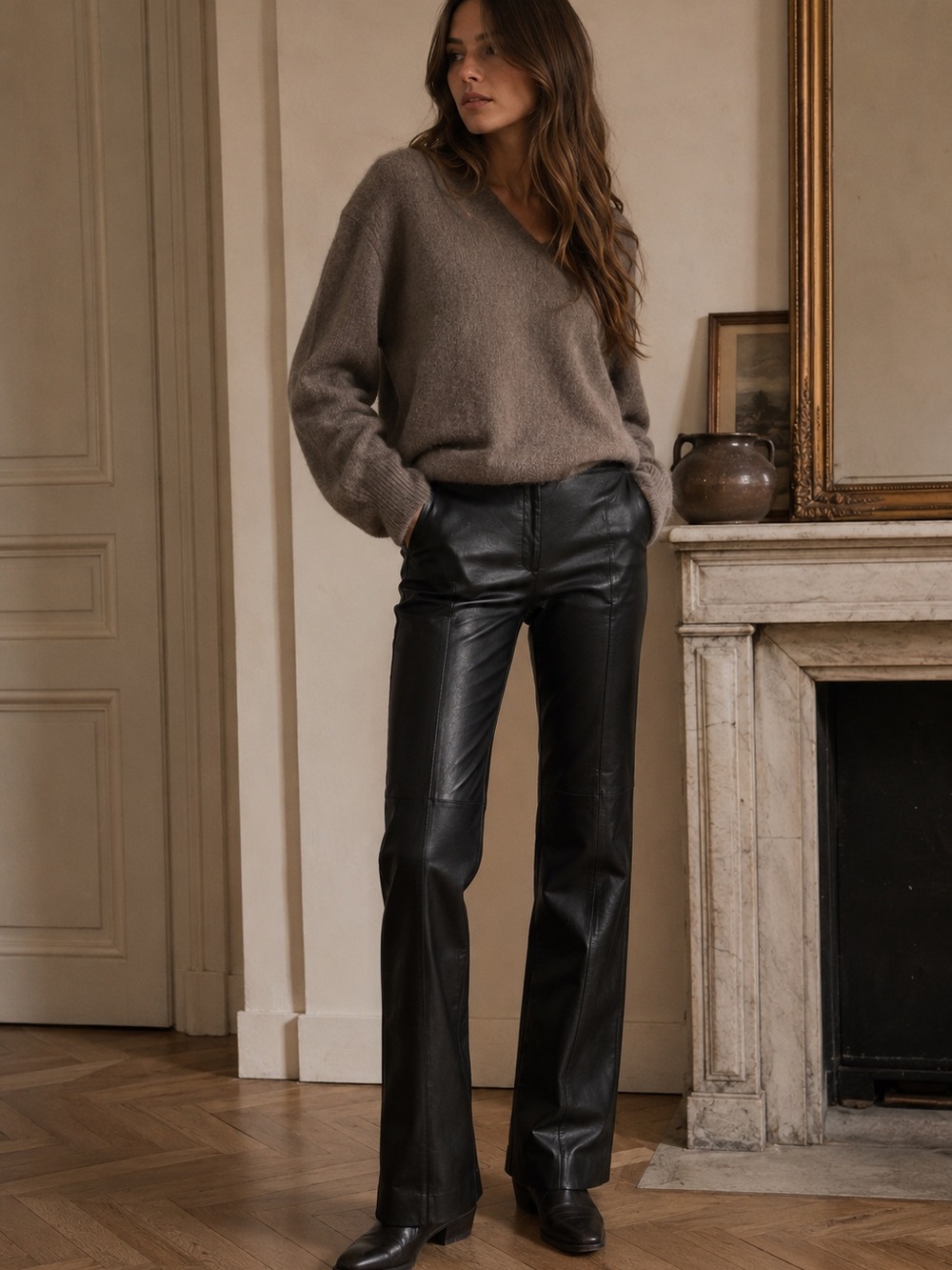 Vintage Danier Y2K Black Leather Pants Size 10 Bootcut Moto Biker Festival Fall